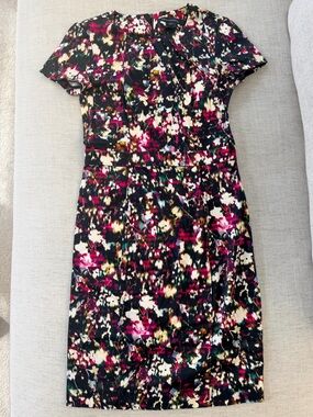 French Connection Black Floral-Print Short Sleeve Sheath Dress